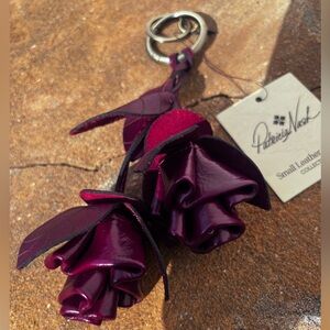 NWT Patricia Nash Plum Cherry Oxblood Leather Rose Keychain Charm